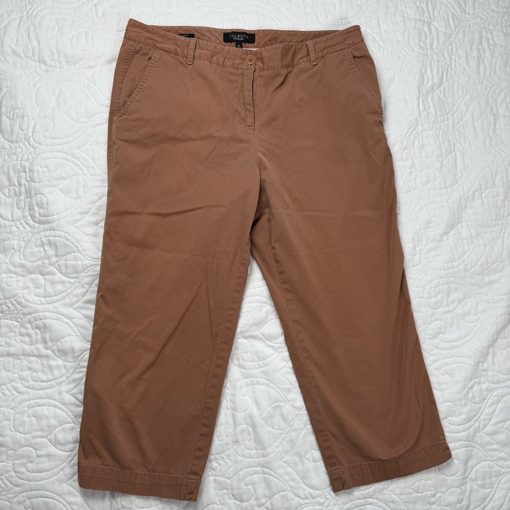 Talbots Signature Chestnut Brown Cotton Cropped Chino Pants Women's 10‎ EUC